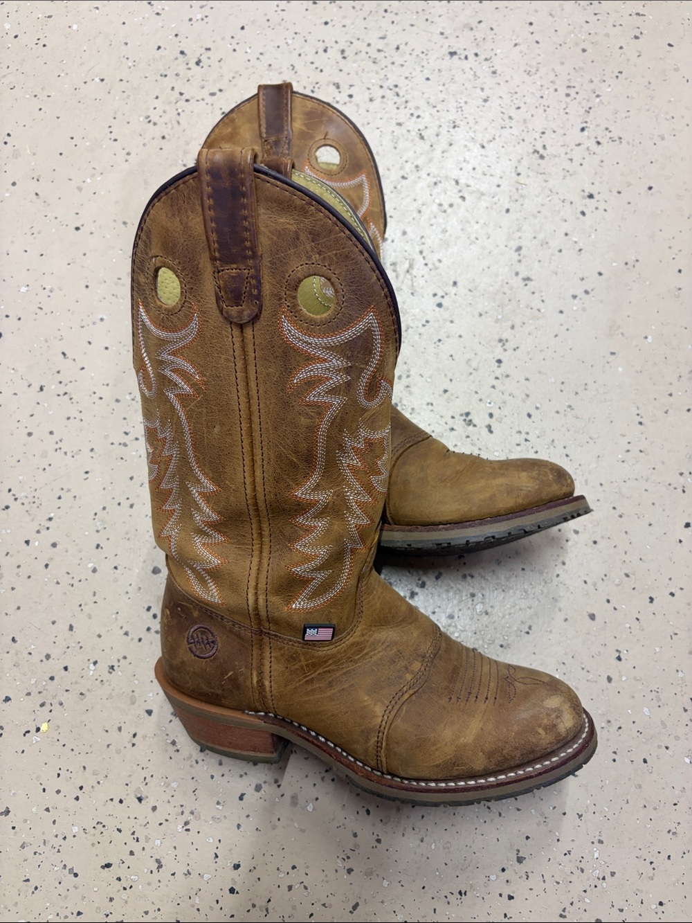 Double H Brown Western Work Boots with Embroidered Shaft
